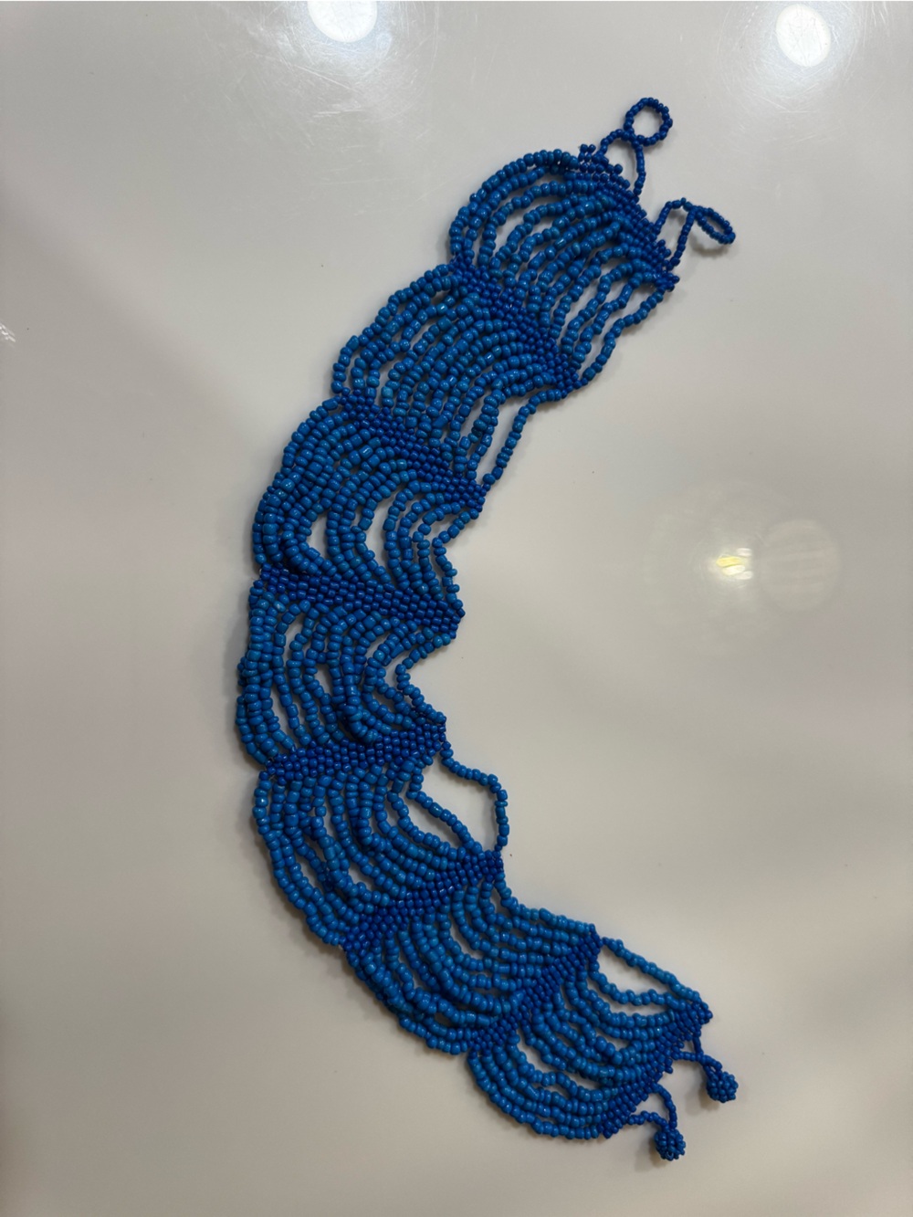 Wide Multi-Strand Cobalt Blue Seed Bead Choker Collar Necklace Hook Closure